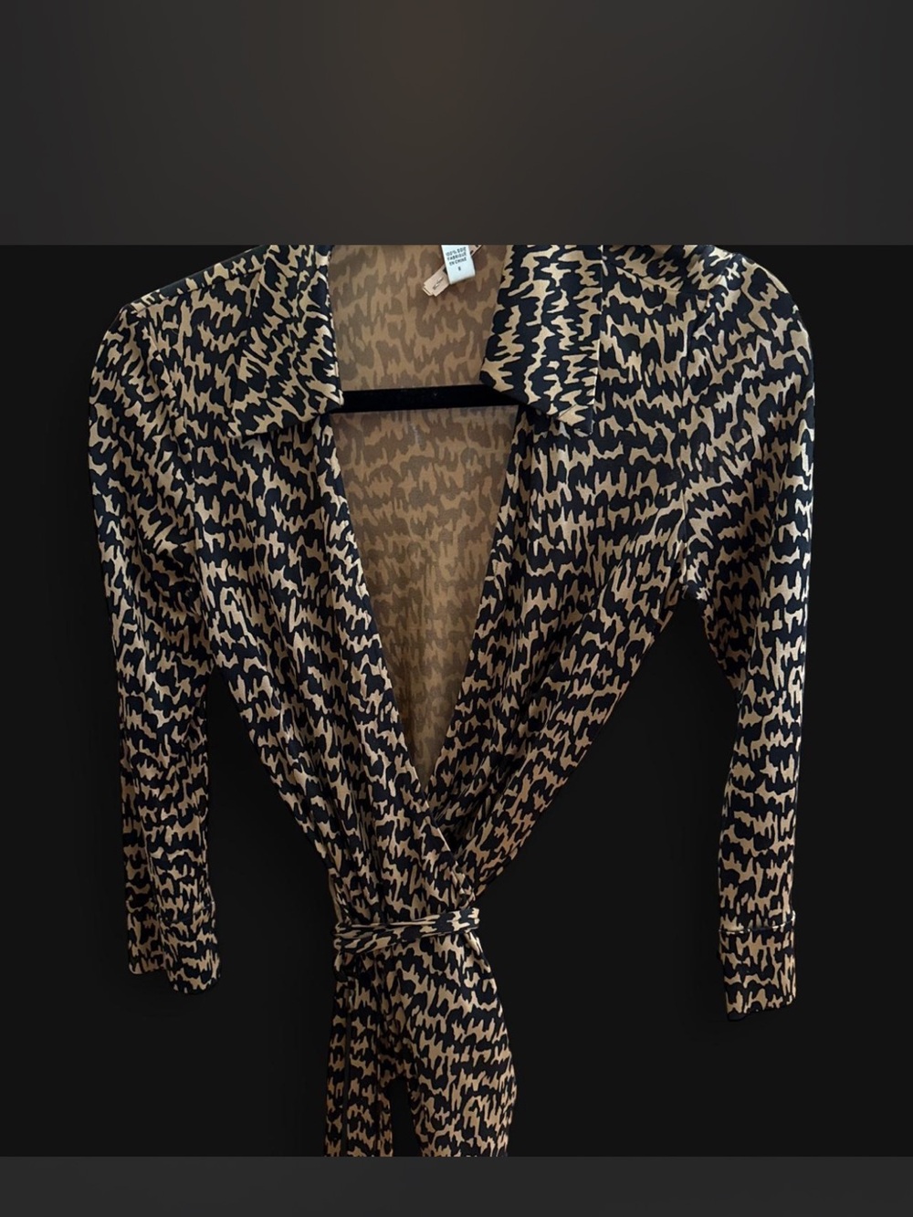 Diane Von Furstenberg Black & Tan Printed Wrap Blouse